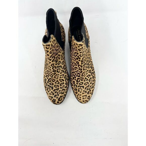 Cole Haan Chelsea Booties Women's 7.5B Calf Hair Leopard Print Ankle Almond Toe - Picture 5 of 11
